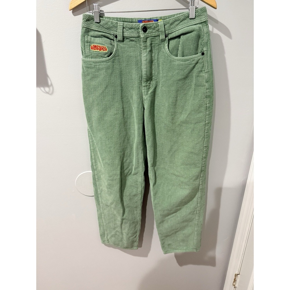 Empyre Tori Sk8 Wide Leg Corduroy Pants Sz 28 Green High Rise 90s Y2K Skater R